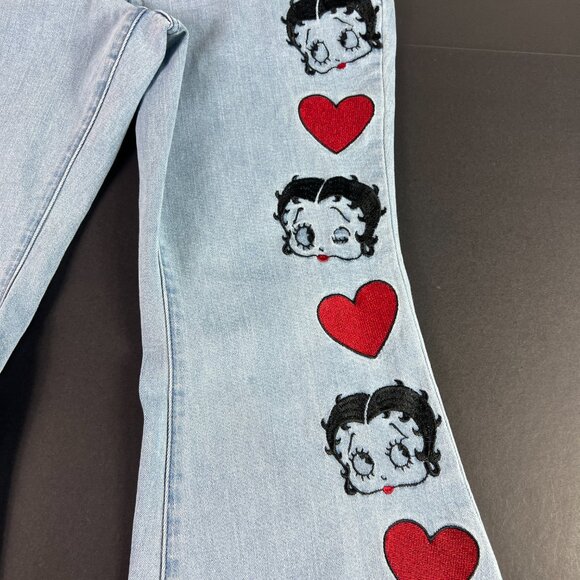 Dolls Kill X Betty Boop Jeans Women 31x32* Flare Mid Rise Light Blue Denim Tag L - Picture 3 of 16